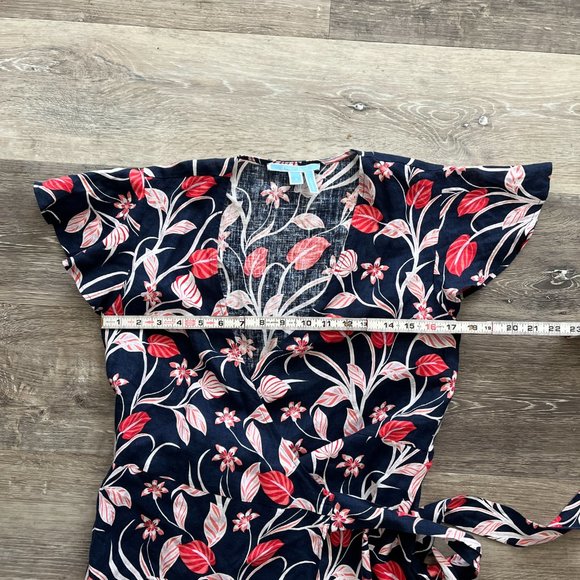 Draper James Floral Short Sleeve Wrap Linen Dress - Picture 7 of 12